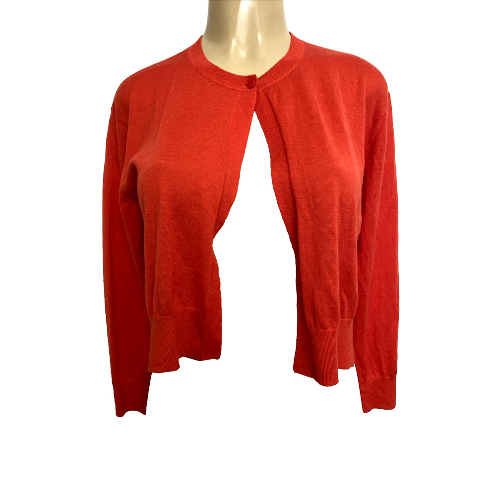 Dorothee Schumacher Wool Cardigan 3/4 Sleeve One Button Red Cropped 3 M